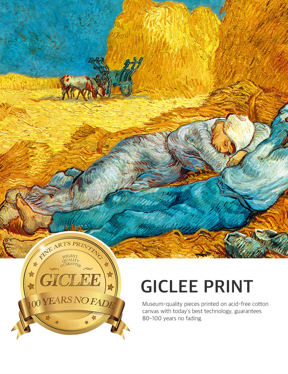 Decorarts - Noon: Rest From Work, Vincent Van Gogh Art Reproduction. Giclee Print With Matching Frame, Picture Size: 20X16, Fram