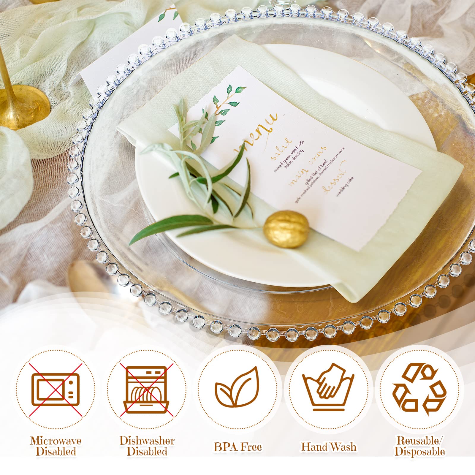 18 Pcs Clear Charger Plates With Beaded Rim 13 Inch Plastic Acrylic Round Dinner Plate Chargers Decorative Plates For Home Kitch