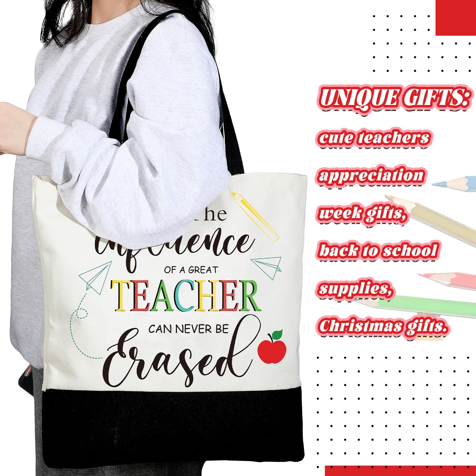 2 Pcs Teacher Appreciation Gift Set - Rainbow Christmas Canvas Tote With Makeup Bag, Survival Kit for Xmas and Graduation (Words
