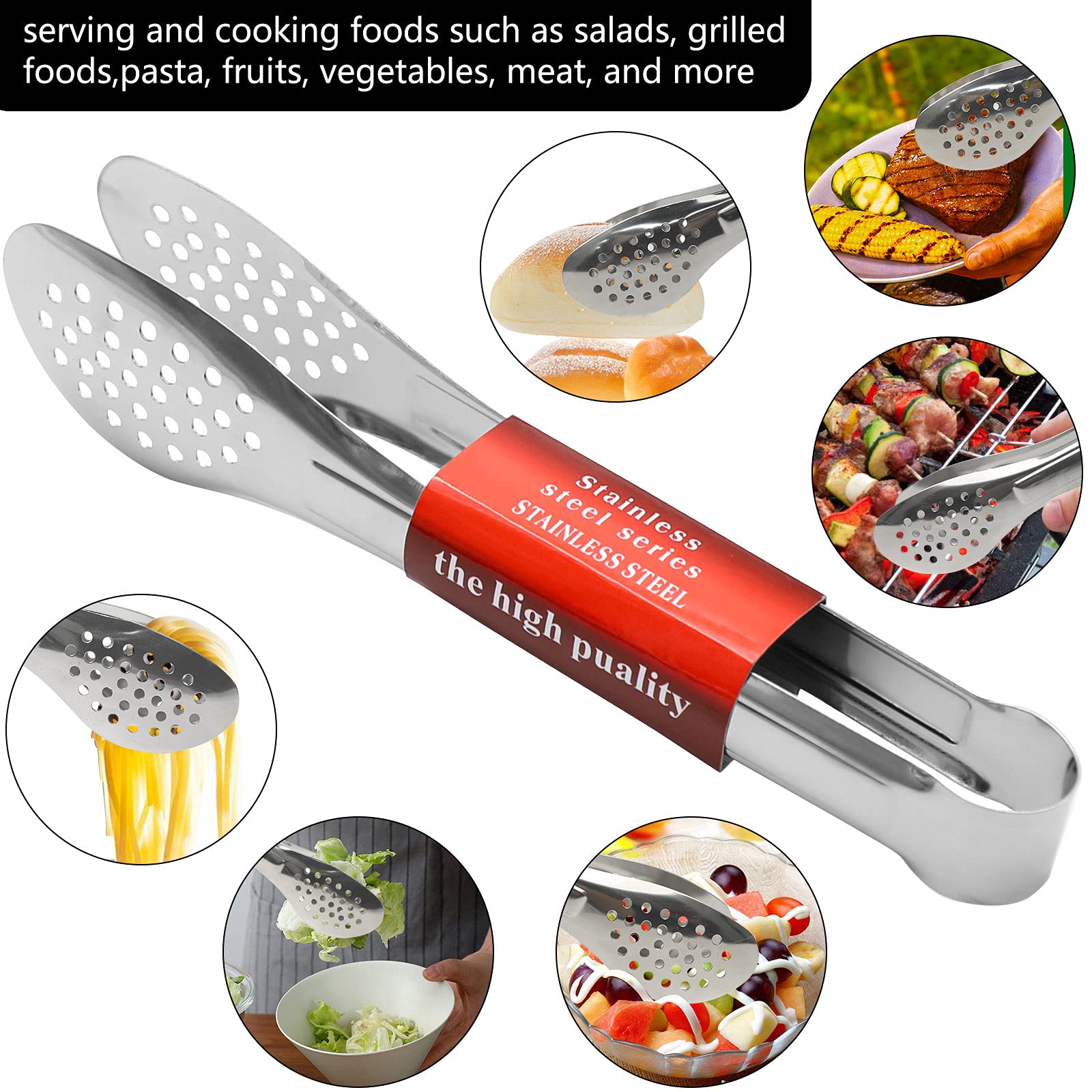 6 Pack Buffet Tongs,Stainless Steel Serving Tongs Serving Utensils 7Inch,9Inch,12Inch