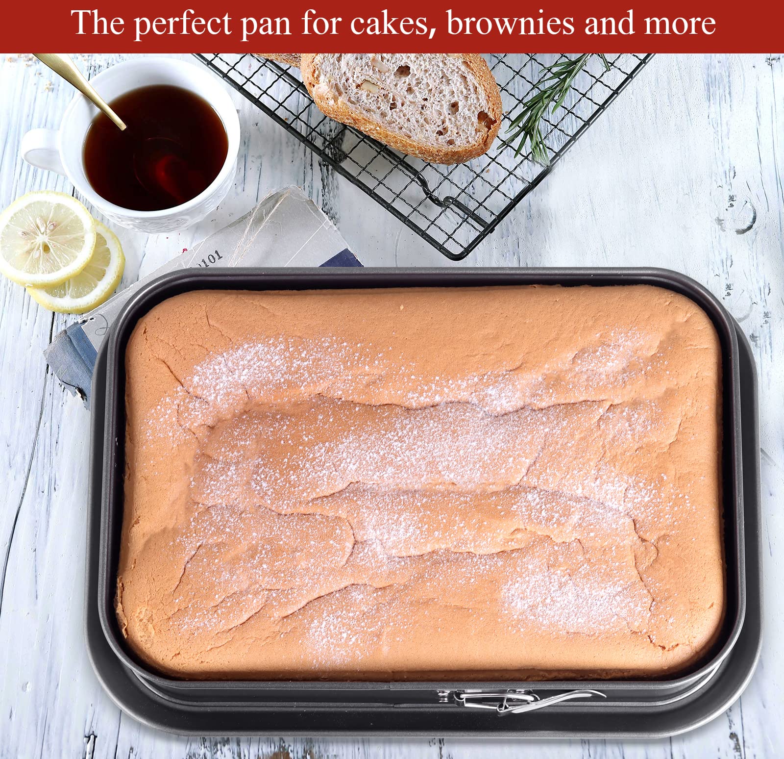 Kenond Large Springform Cake Pan, 14 X 11-Inch Rectangle Cheesecake Pan, Tiramisu Bakeware With 50Pcs Wax Paper, 3Pcs Spatula Se