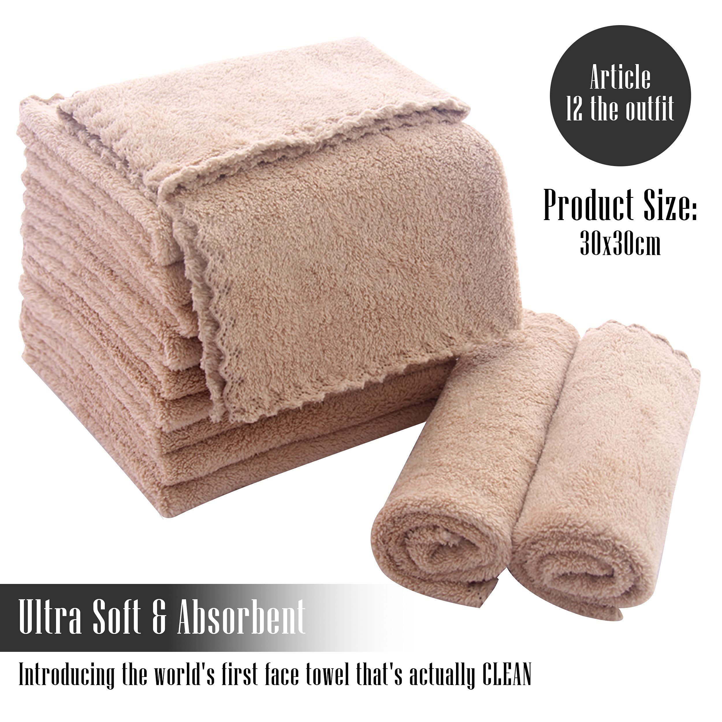 TENSTARS 12 Pack Premium Washcloths Set - Quick Drying - Soft Microfiber Coral Velvet Highly Absorbent Wash Clothes - Multipurpose Use as Bath Fitness  Spa  Facial  Fingertip Towel (Brown)