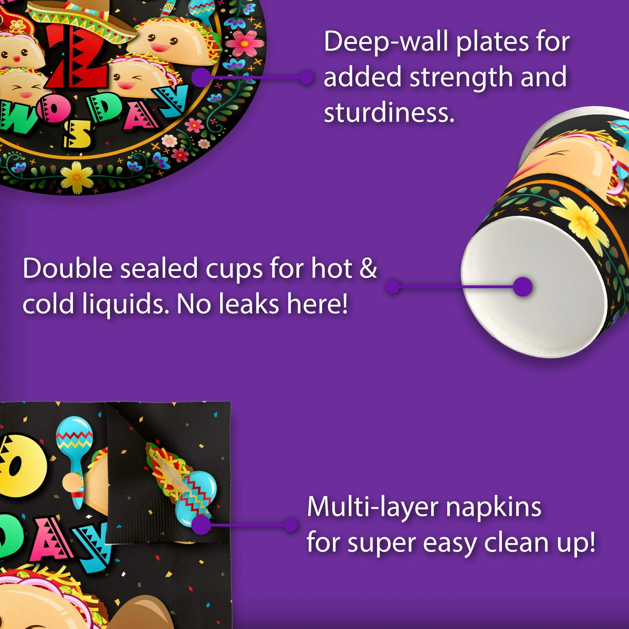 Taco Twosday 2nd Birthday Party Supplies Set Plates Napkins Cups Tableware Kit for 16