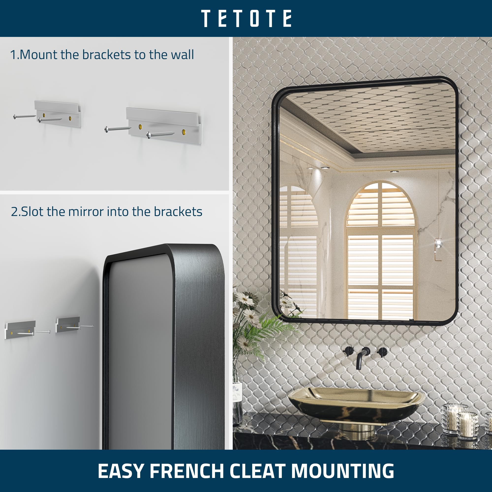 Tetote 48 X 36 White Mirror For Bathroom Metal Frame Wall Mounted Rectangle Mirror For Vanity With Sandy Textured Surface(Horizo
