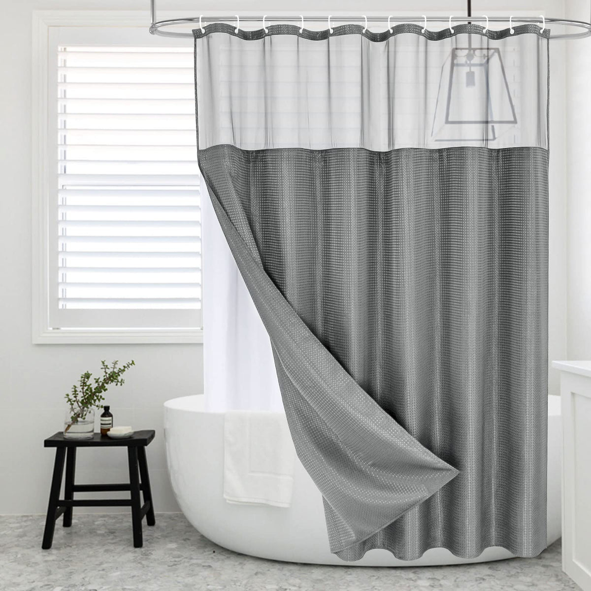 Mitovilla Grey Long Shower Curtain 72 X 78, Modern Waffle Fabric 78 Inches Long Shower Curtain Set With Snap-In Line, Luxury Clo