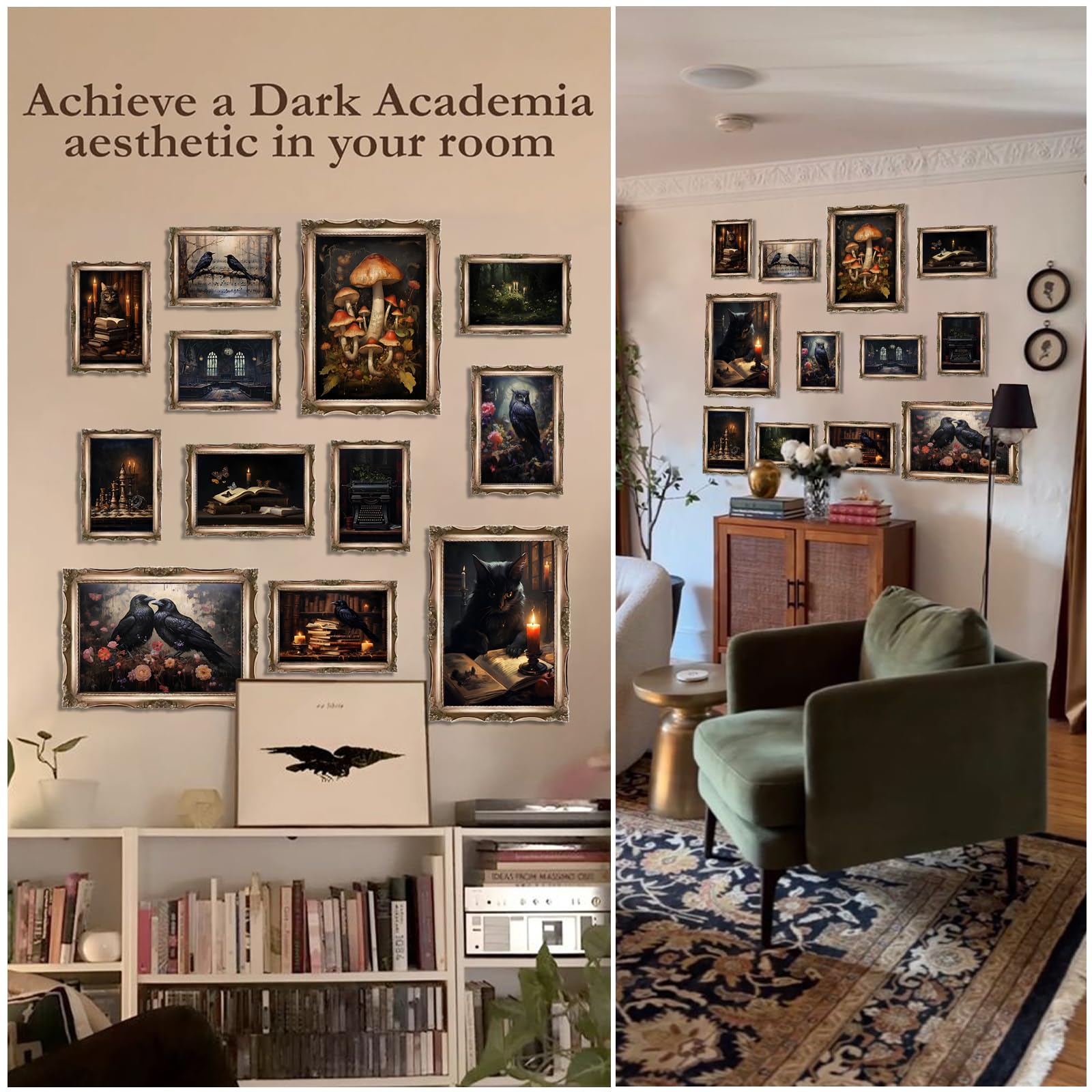 Dark Academia Decor,Victorian Gothic Wall Decor For Bedroom,Dark Academia Wall Art Goth Posters,Dark Raven Art Prints Canvas,Moo