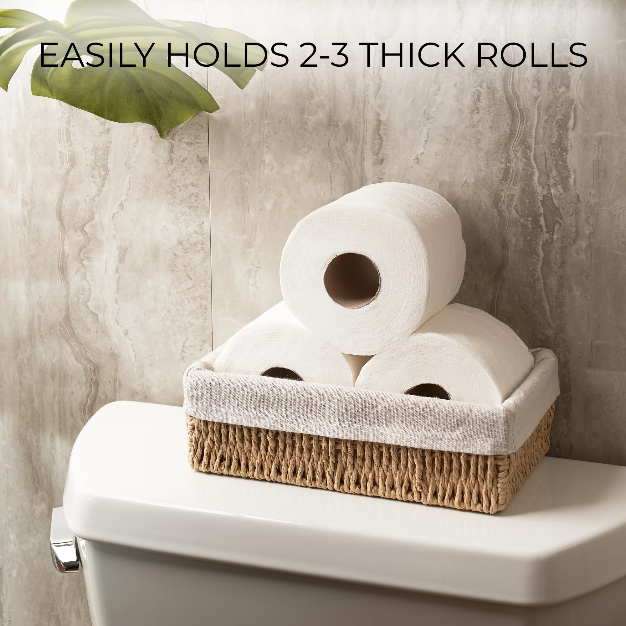 Beautiful Toilet Paper Storage Basket Set of 2 - Decorative Wicker Bathroom Organizer for Toilet Tank Trays - Quality Holder Bin
