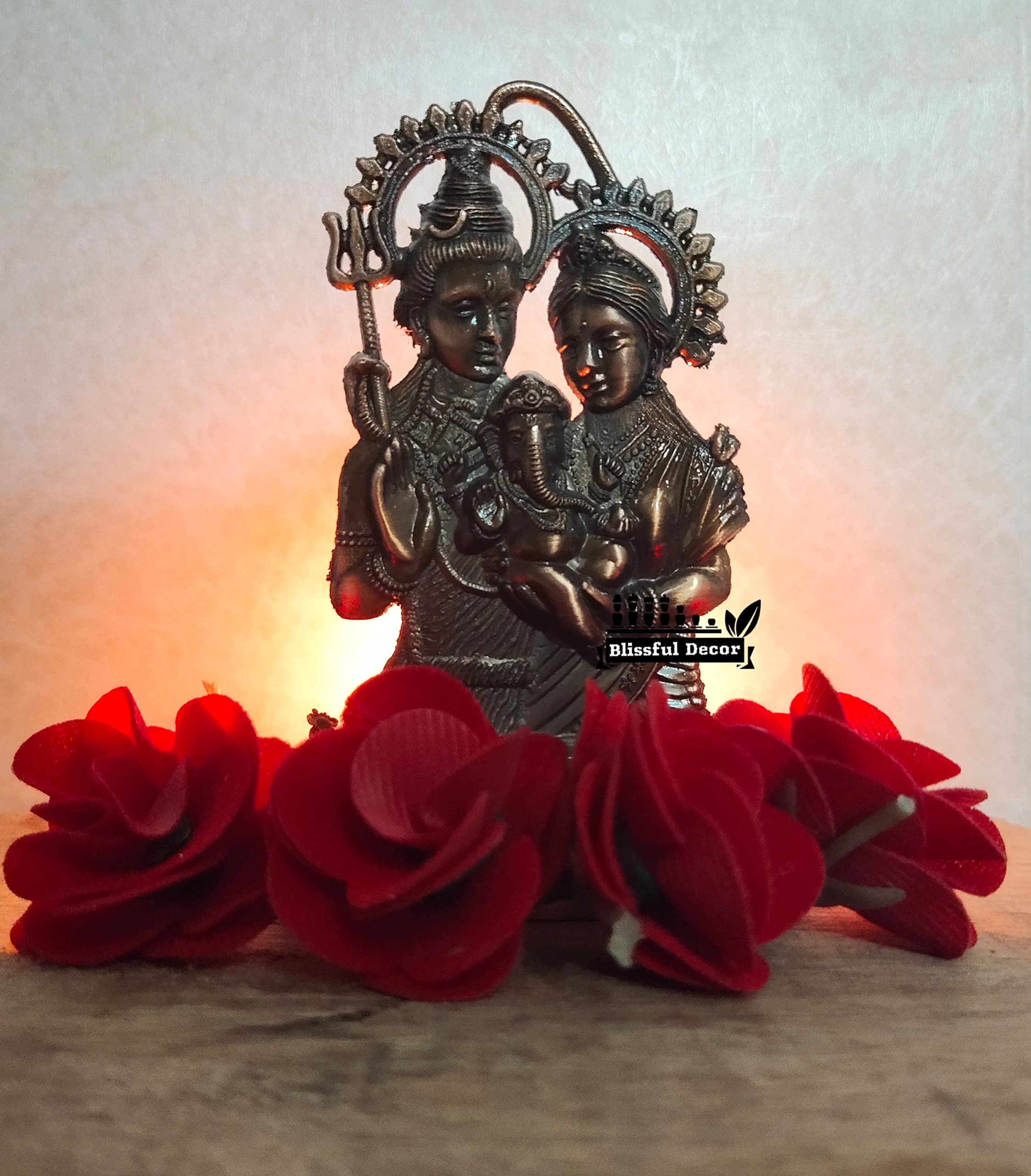 Blissful Decor Amishi Handicraft Metal Shiv parivar Statues | Copper Plated Shivji Parvati Ganesh Murti for Temple Pooja Home De