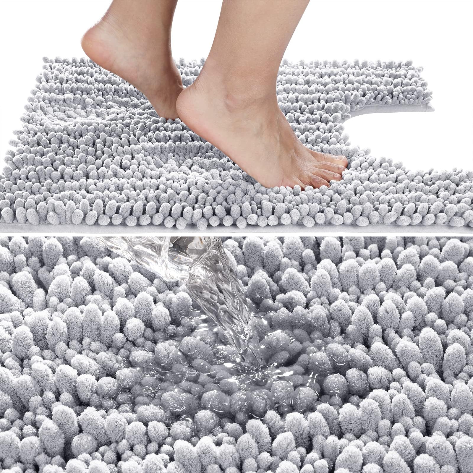 Yimobra Luxury Shaggy Toilet Bath Mat U-Shaped Contour Rugs For Bathroom, Soft And Comfortable, Maximum Absorbent, Dry Quickly,