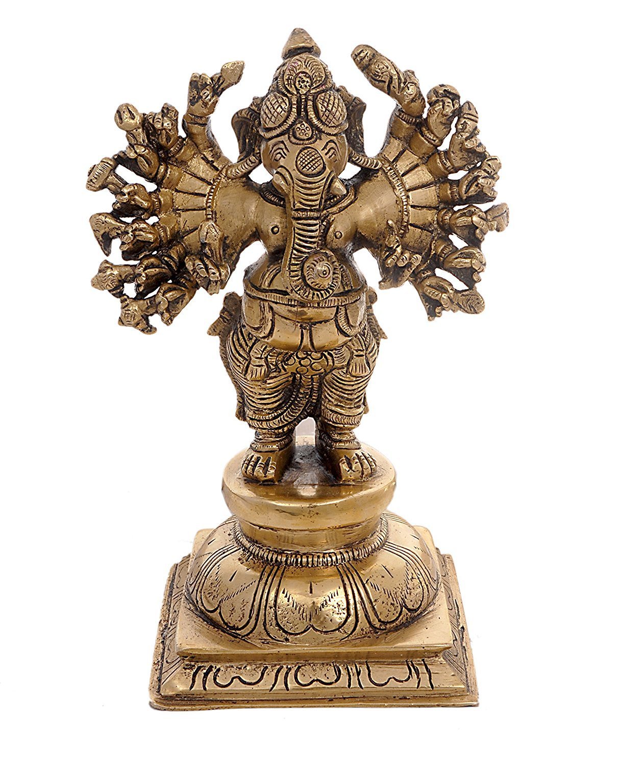 Idol Collections Brass Ganesha Ganesh Murti Idol Statue With 16 Hands Mudra Statue Height 7 Inches