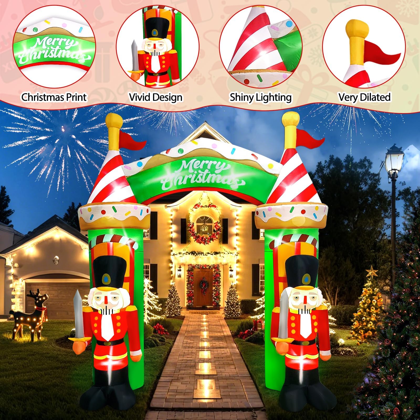 Kalolary 9FT Christmas Inflatable Archway, Nutcracker Soldier Archway Outdoor Merry Christmas Blow Up Decoration with Build-in L