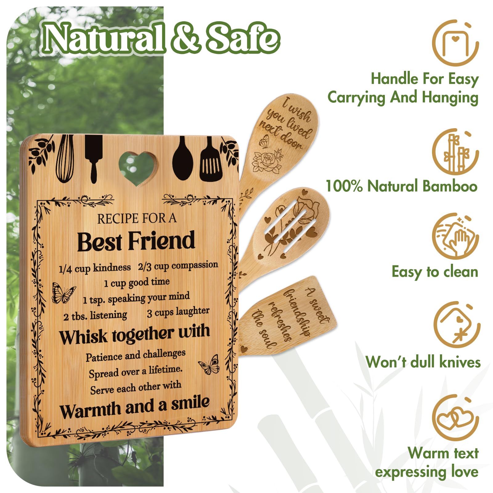 Best Friend Birthday Christmas Gifts for Women - Bamboo Cutting Board Set, Bestie Friendship Gifts for Women, Ideal Gifts for Bi