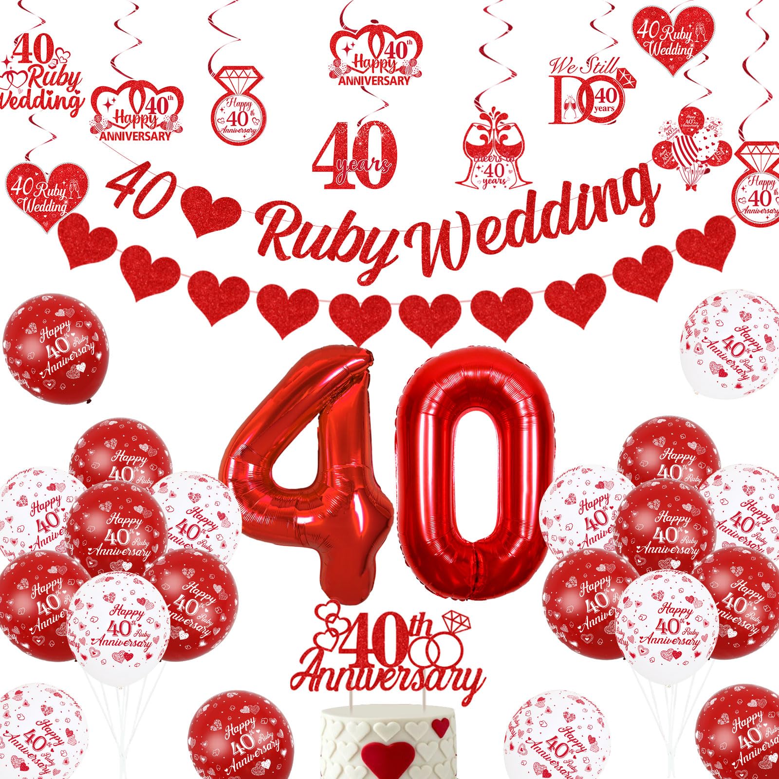 Fangleland Ruby 40th Wedding Anniversary Decorations, We Still Do 40 Years Cheers to 40 Years Celebration Party Supplies for Cou