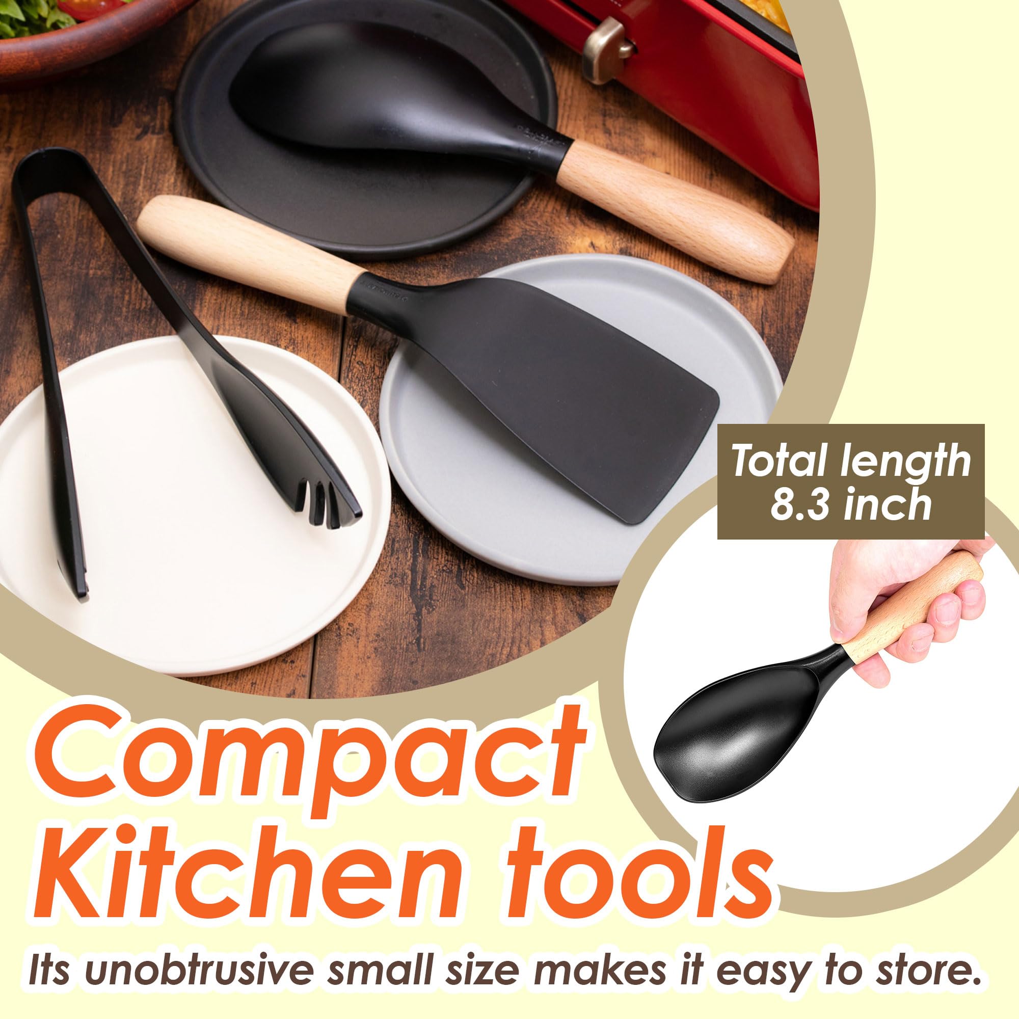 Seki Japan Stylish Kitchen Tool, Flexible Non Stick Heat Resistant Nylon Cooking Spoon, Wooden Handle Basting Spoon For Soup, Sa