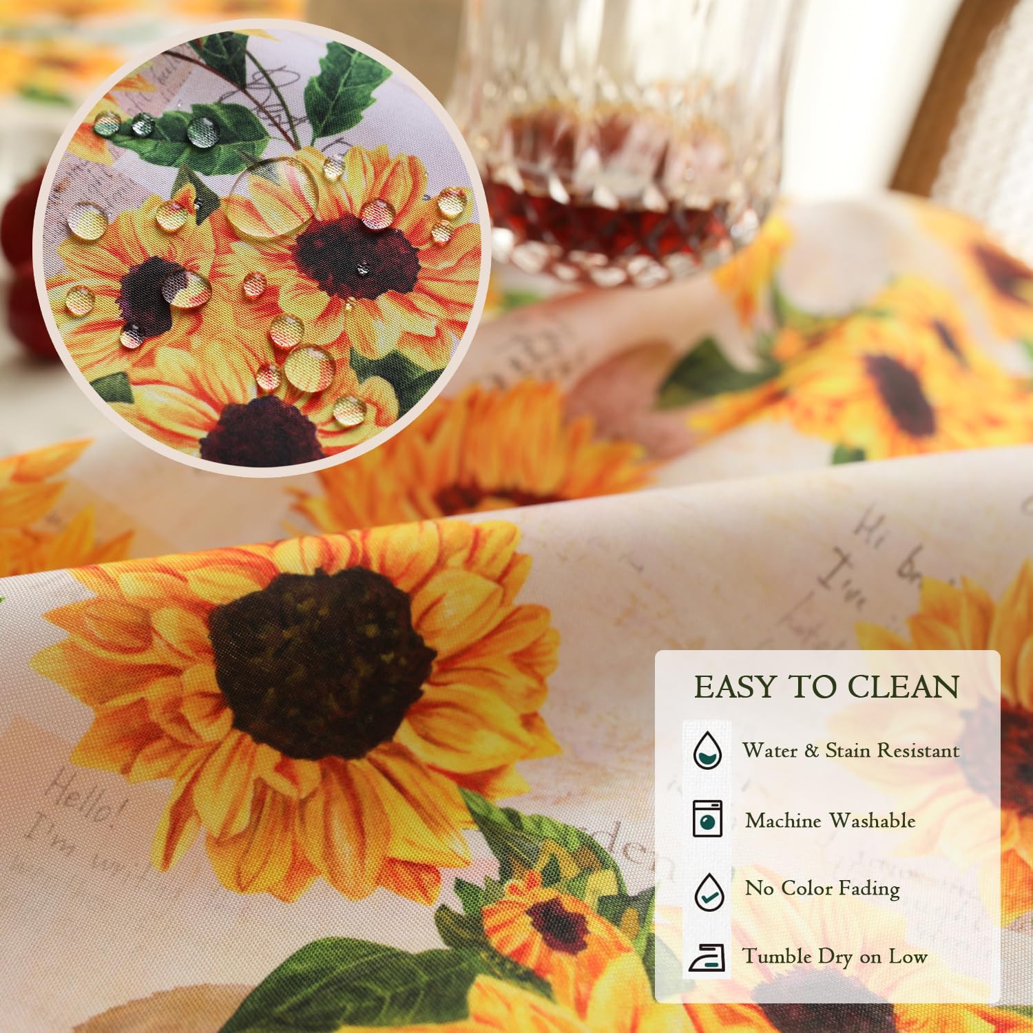 Joyfol Day Sunflower Tablecloth,Orange Floral Table Cloth For Rectangle Tables,Waterproof Resistant Durable Flower Table Cover F