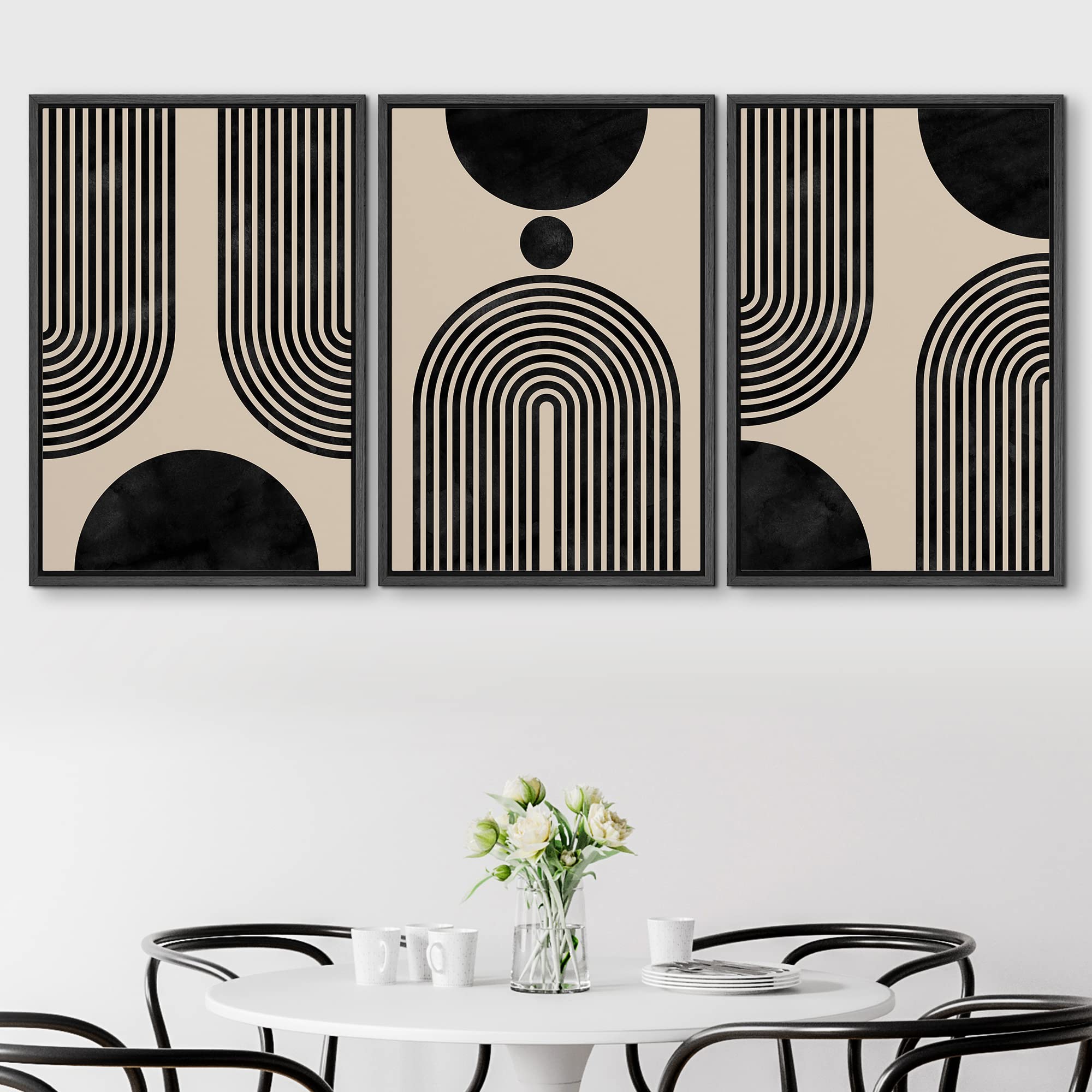 Signford Framed Canvas Print Wall Art Set Geometric Mid-Century Polygon Stripes Abstract Shapes Illustrations Modern Art Bohemia