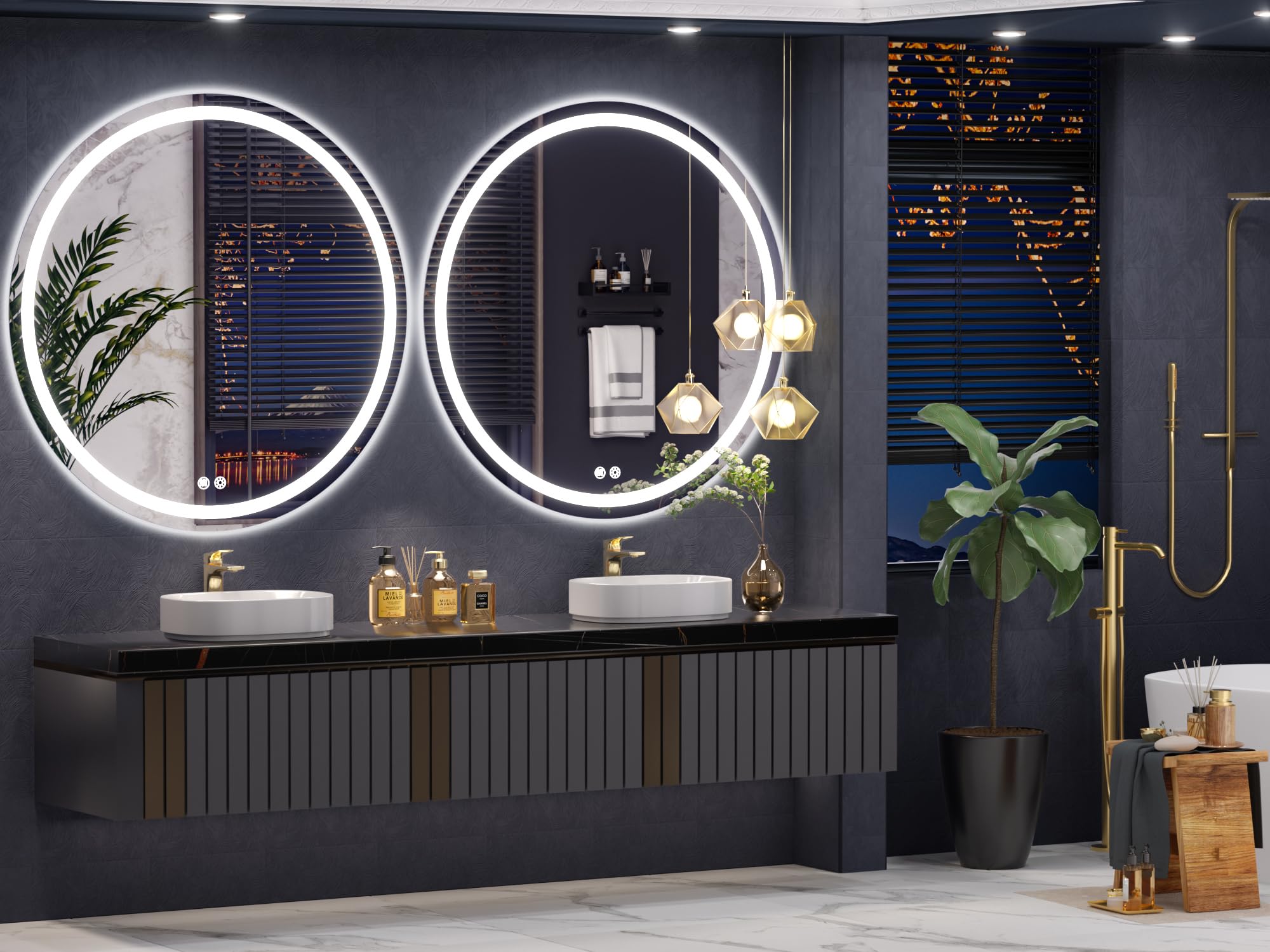 Vosuja 36X36Inch Rounded Led Bathroom Mirror, 3 Colors Lighted & Stepless Dimmable Vanity-Mirror-With-Lights, Anti-Fog, Frameles