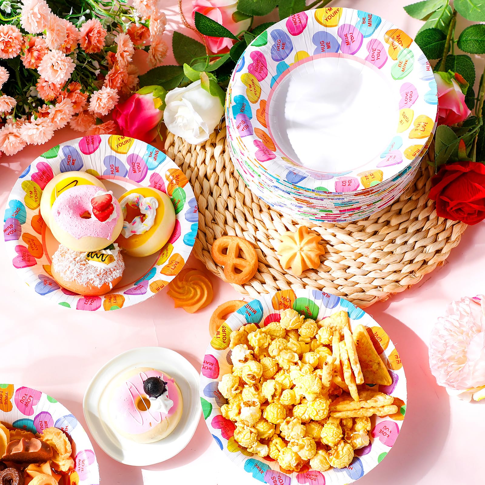Nuogo 60 Pcs 16 Oz Valentine'S Day Disposable Paper Bowls Heavy Duty Bowls Heart Paper Soup Bowls For Both Cold And Hot Food Sal