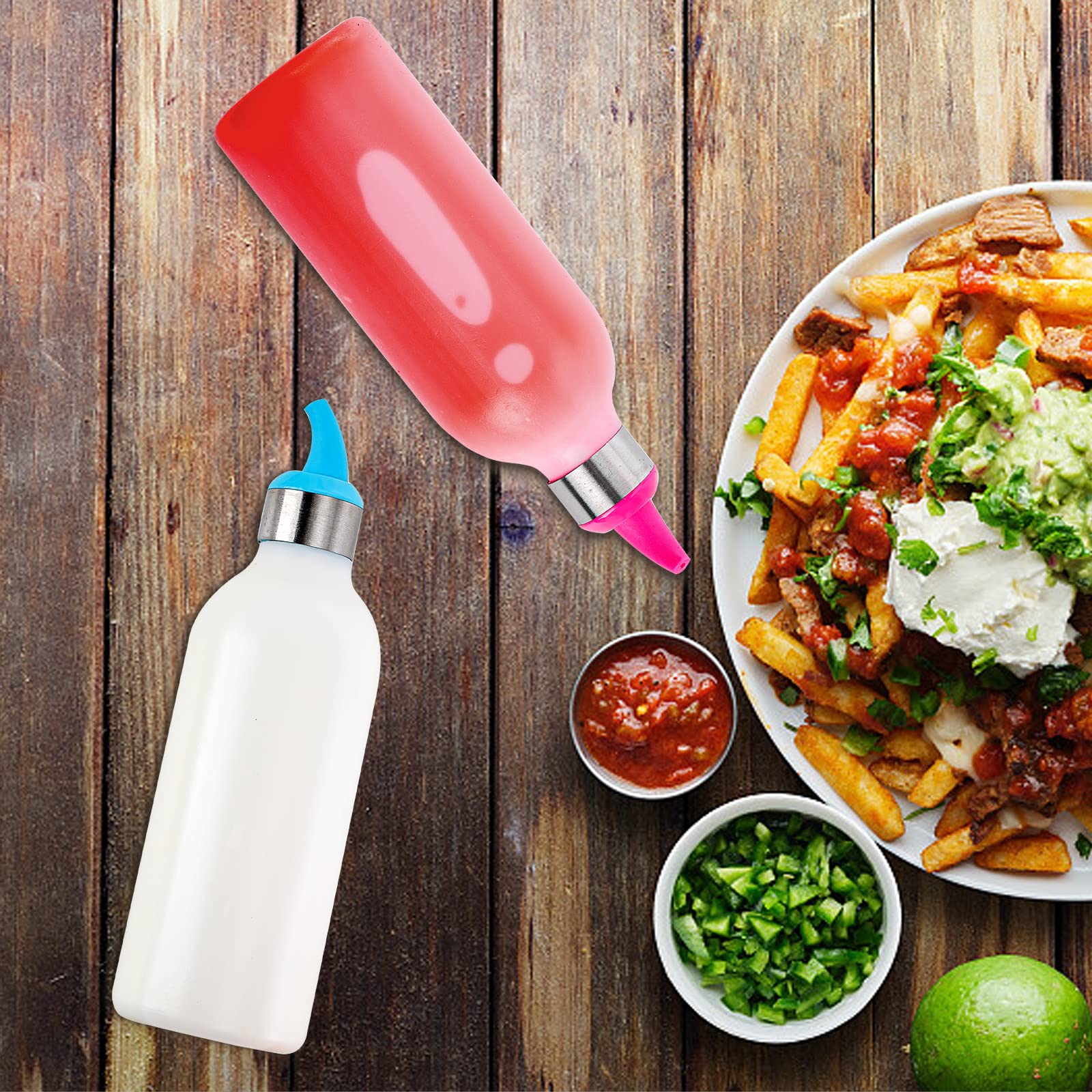 Lawei 6 Pack 15 Oz Plastic Squeeze Condiment Bottle - Plastic Squirt Bottles With Lids And Colored Tips - Perfect For Condiments