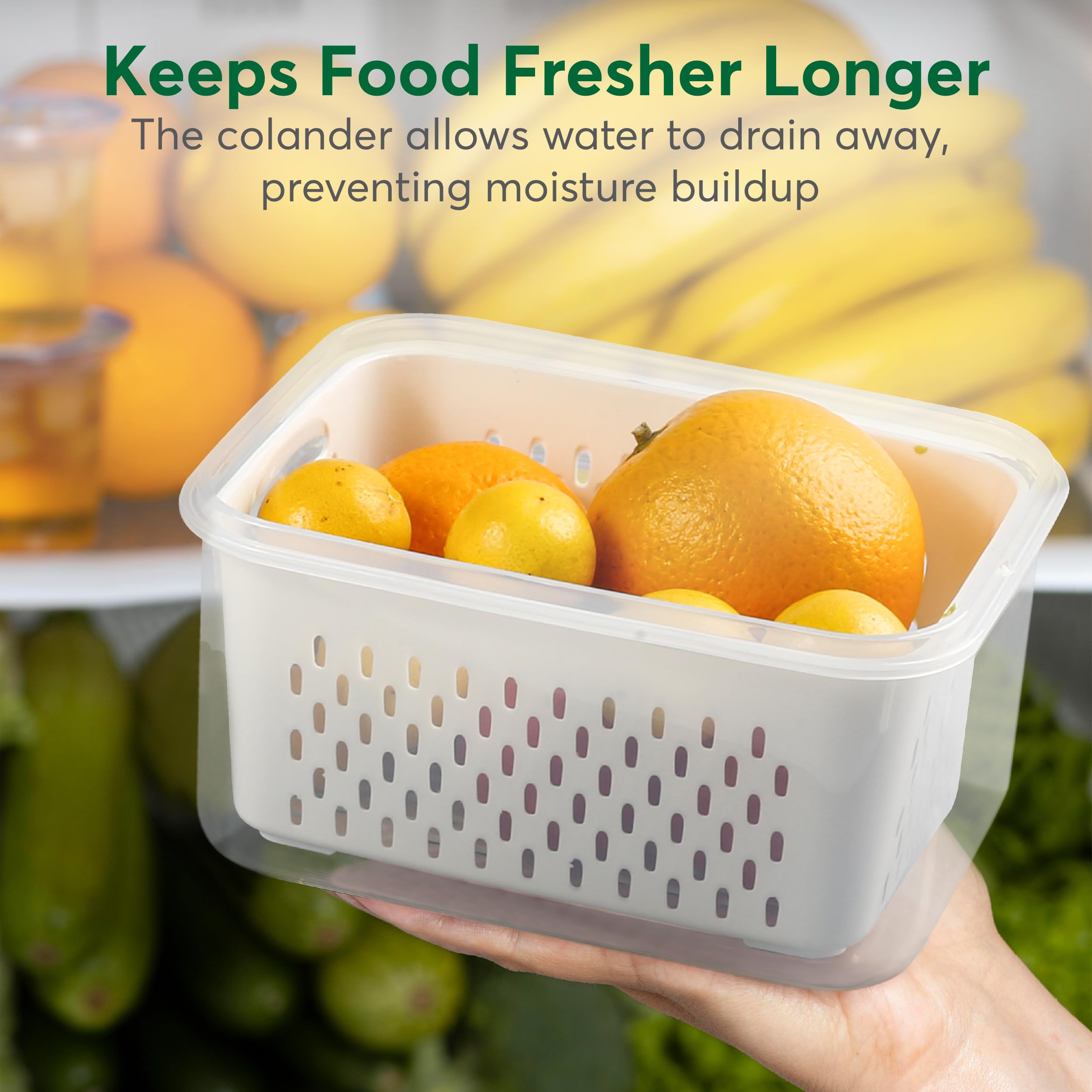 Breezyhome 5 Pcs Fruit Storage Containers For Fridge With Colanders Dishwasher Safe, Leakproof Fruit And Vegetable Storage Bpa-F