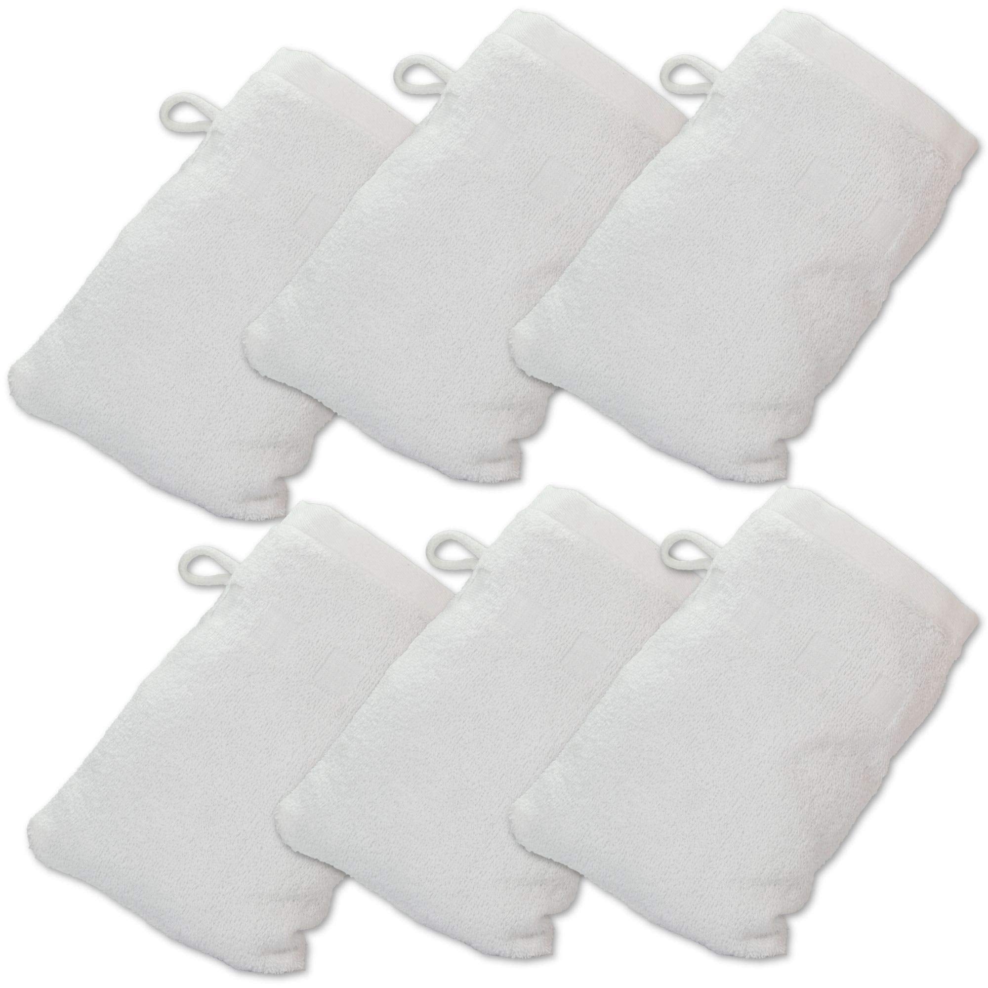 Made Easy Kit Bath Mitts - Pack Of 6 - (6'' X 9'') European Style Washcloth With Loop (White, 6 X 9 Inches)