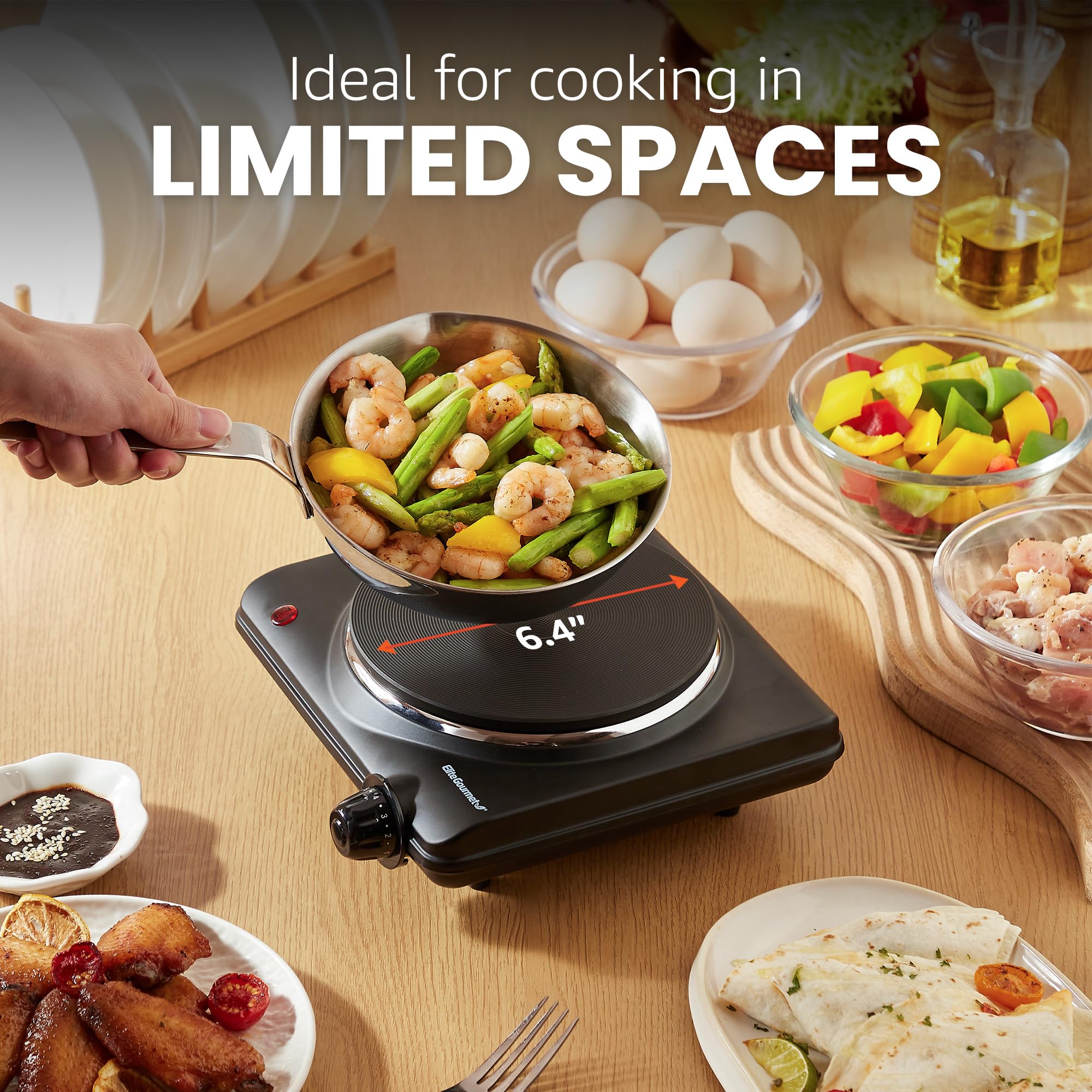 Elite Gourmet ESB-301BF Electric Hot Plate, 1000W, Single Cast Iron Burner, Easy to Clean, Black