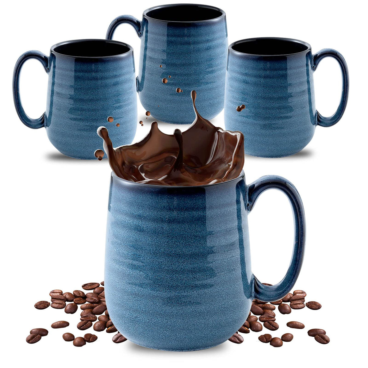Hasense Coffee Mugs Set Of 4, 15 Ounce Porcelain Mug Set With Handle For Morning Coffee Tea And Cocoa, Ceramic Coffee Cups With