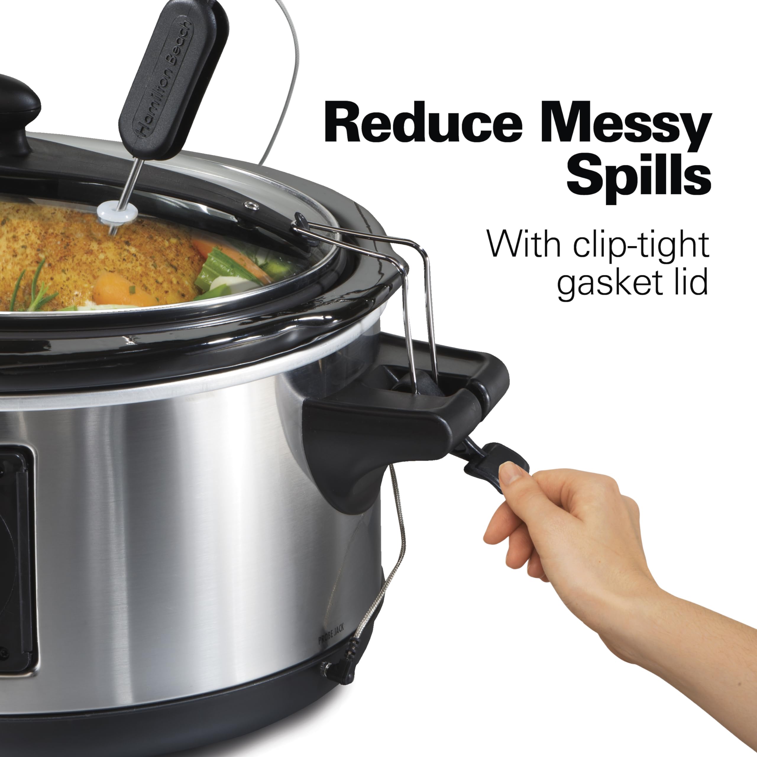 Hamilton Beach Portable 6 Quart Set & Forget Digital Programmable Slow Cooker Lock, Dishwasher Safe Crock & Lid, Temperature Pro