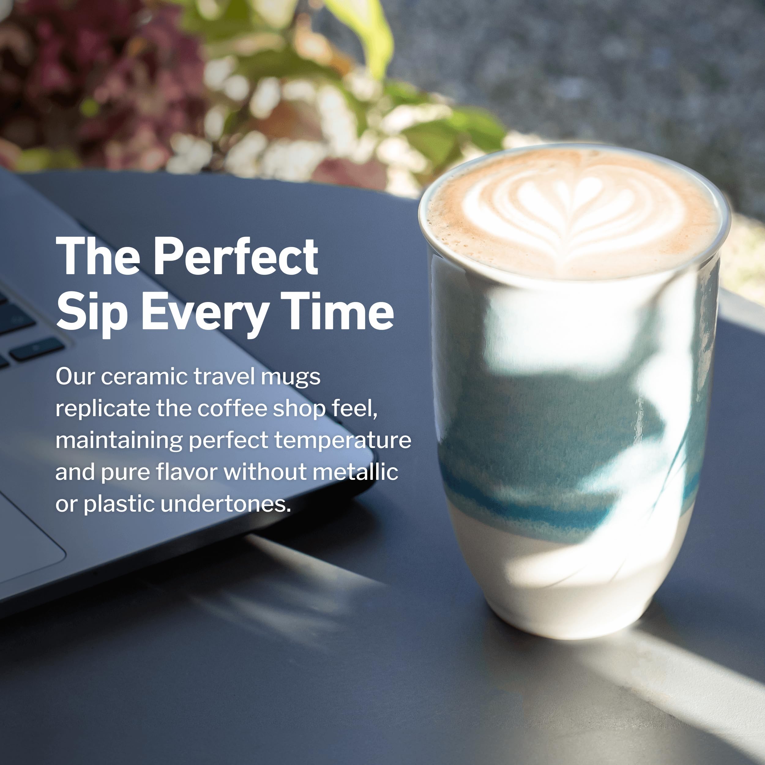 Nova Ceramics Travel Mug - Portable Coffee To Go Mug Microwave & Dishwasher Safe Coffee Cups Reusable - Gifts For Women Men Him