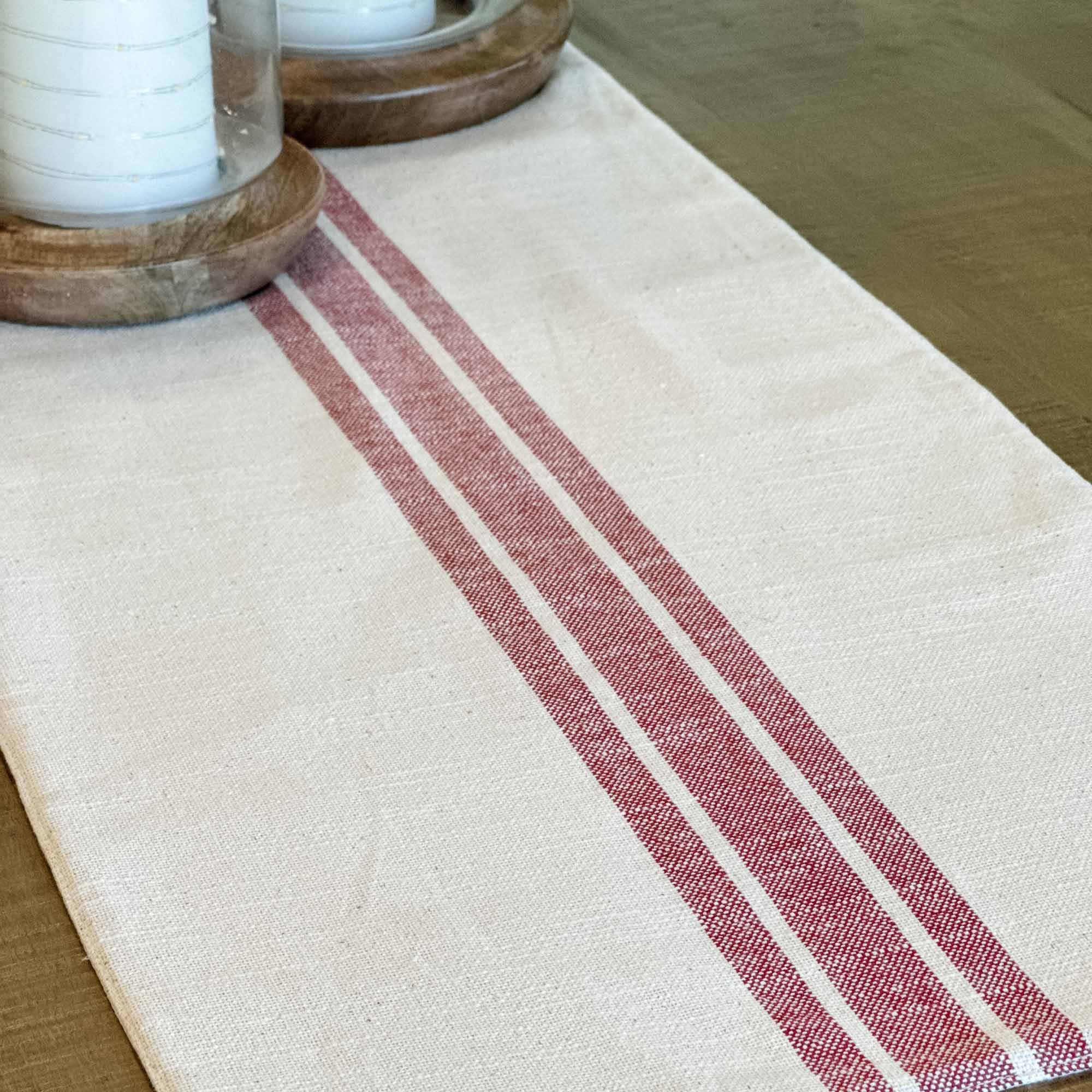 Market Place Red Grain Sack Stripe Table Runner, 13'' X 54'', Farmhouse Style, Red And Cream Tabletop D  Cor