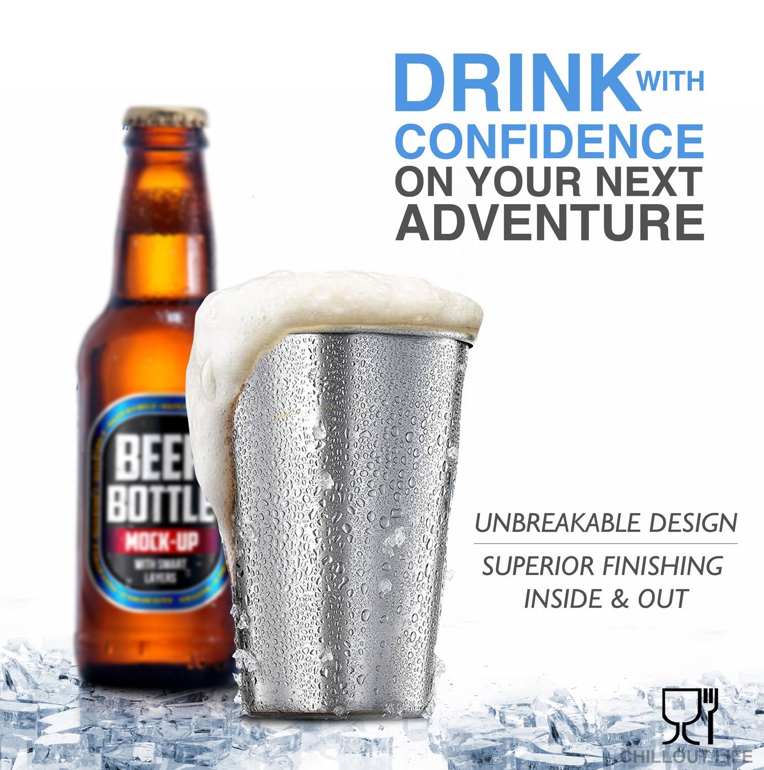 Stainless Steel Pint Cups Water Tumblers 16 Oz - Unbreakable, Bpa Free, Stackable Premium Quality 1818 Metal Drinking Glasses Fo