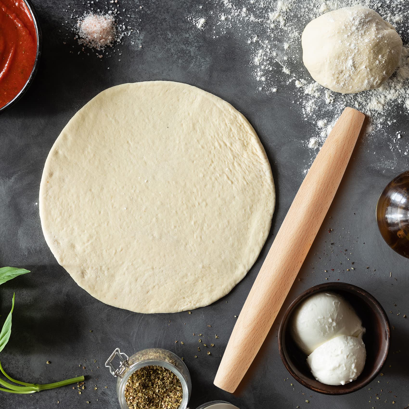 French Rolling Pin For Baking - Tuyotue 11.8 Inches Beech Wood Tapered Rolling Pin Dough Roller For Pizza Dough, Pie Crust Cooki