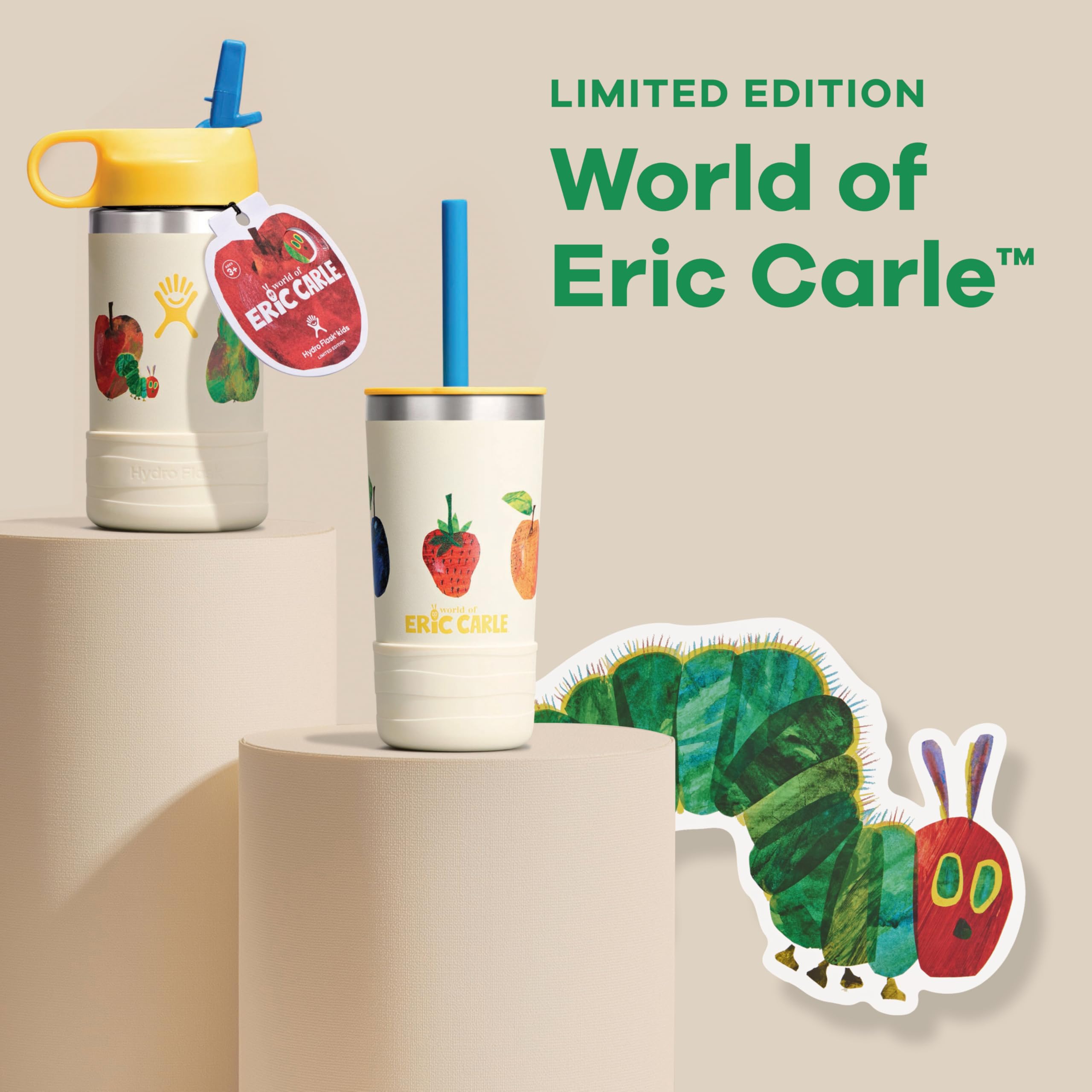Hydro Flask Kids Water Bottle for School - Stainless Steel and Insulated with Straw Cap - 12 Oz World of Eric Carle Caterpillar
