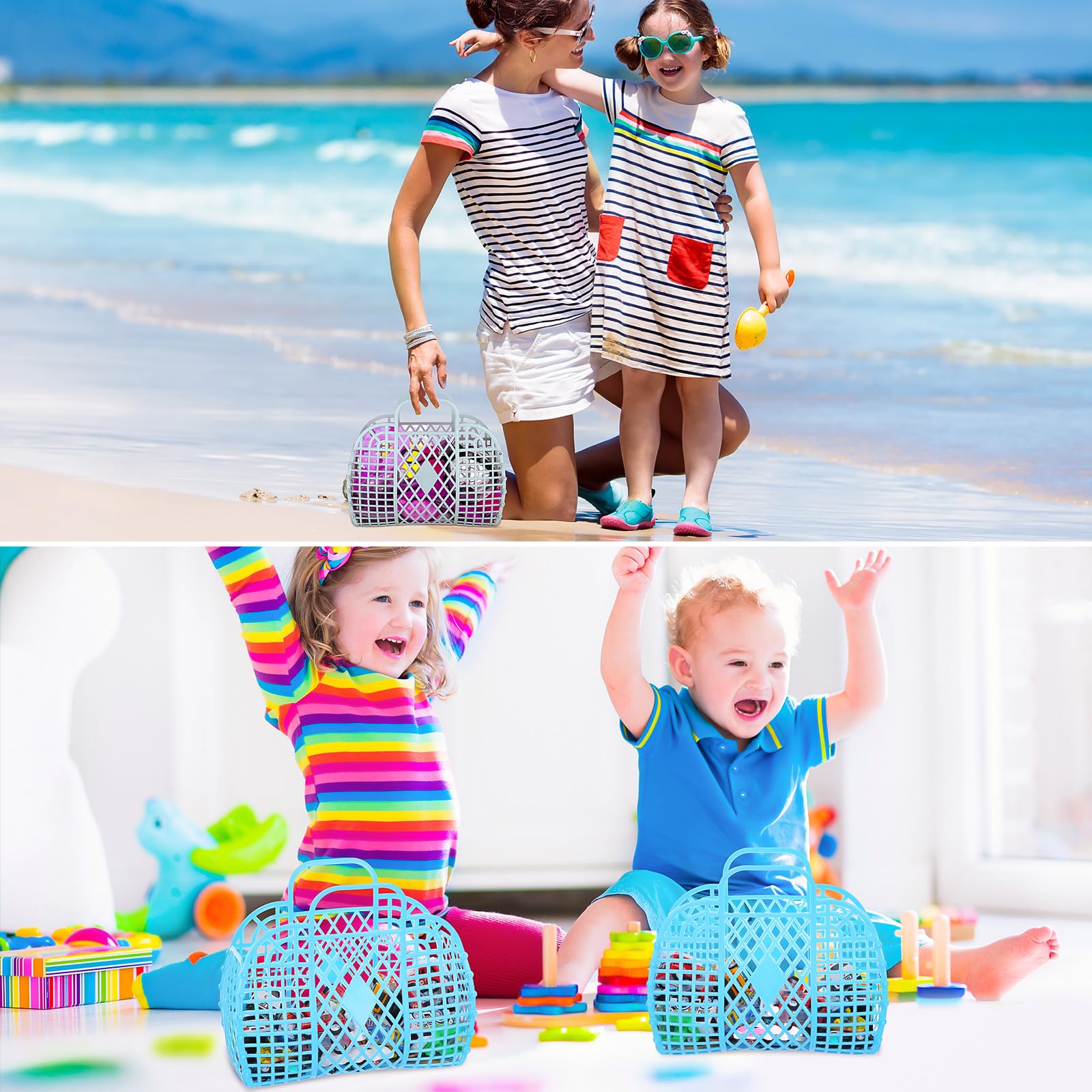 Hsei 16 Pcs Girls Jelly Purse Jelly Bags Basket Reusable Jelly Beach Bag Plastic Beach Tote Gift Basket For Kid Girl (Cute Color