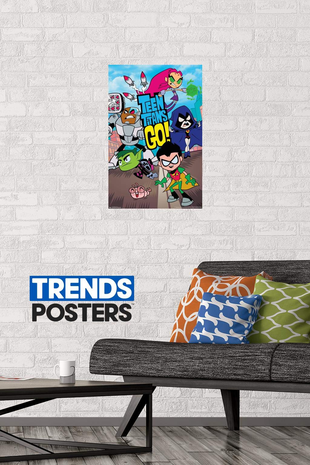 Trends International Dc Comics Tv - Teen Titans Go! - Group Wall Poster, 14.72'' X 22.37'', Premium Poster & Mount Bundle