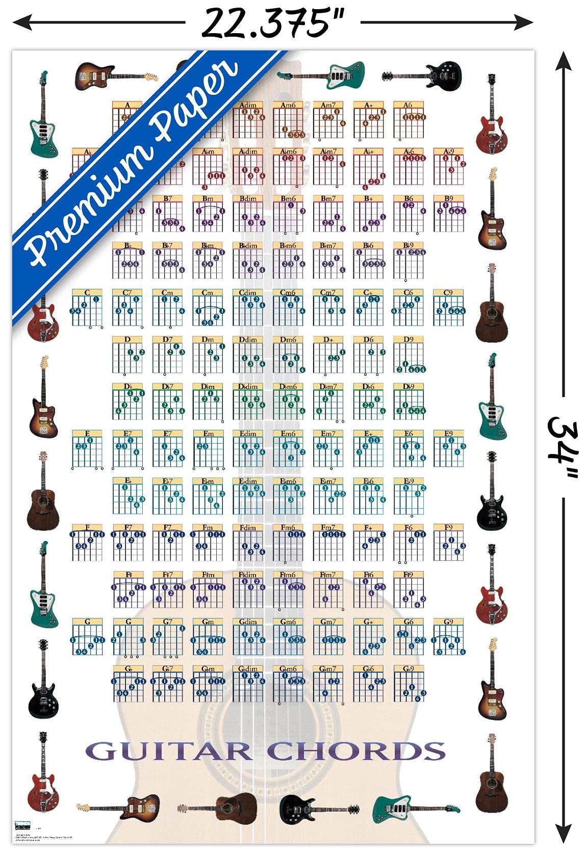 Trends International Guitar Chords Ii - Learn To Play Guitar Wall Poster, 22.375'' X 34'', Premium Unframed Version