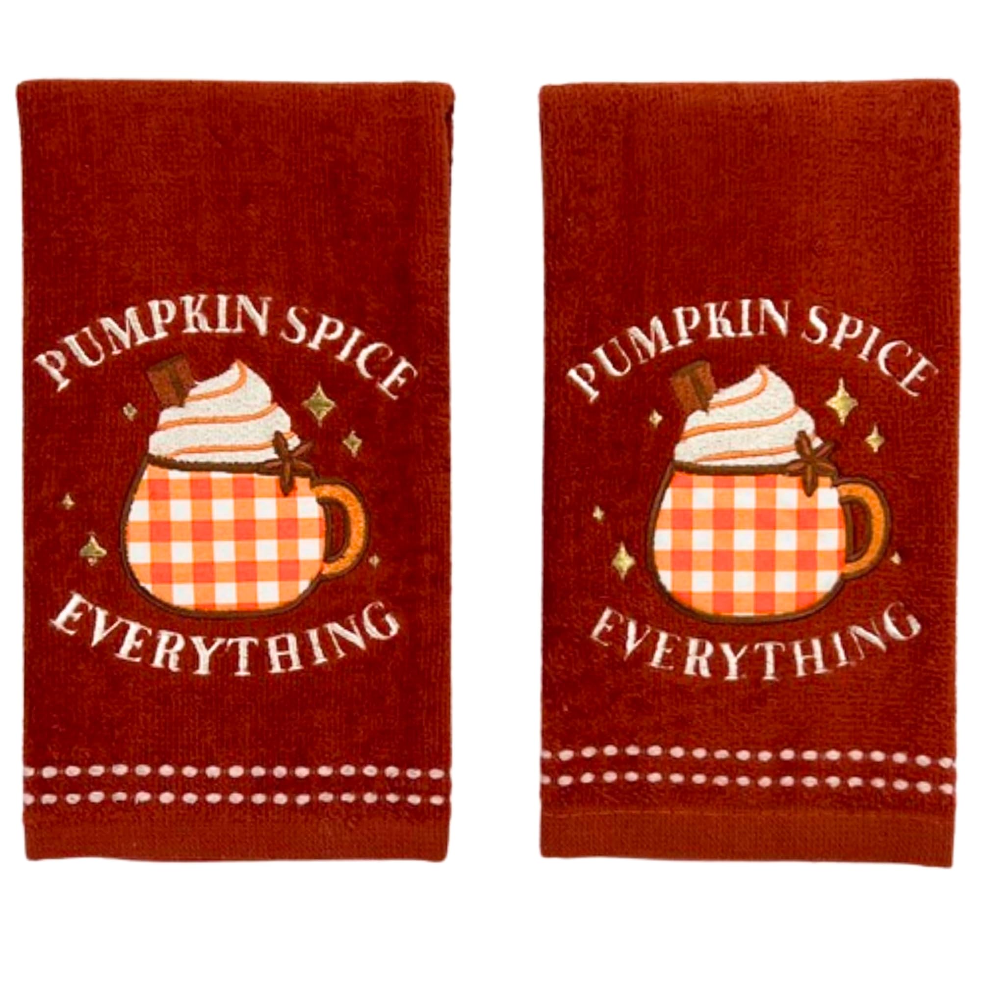 Serafina Home Autumn Fall Bath Fingertip Towels Bathroom Decor Farmhouse Harvest: Rust Dark Orange 100% Cotton Embroidered Pumpk