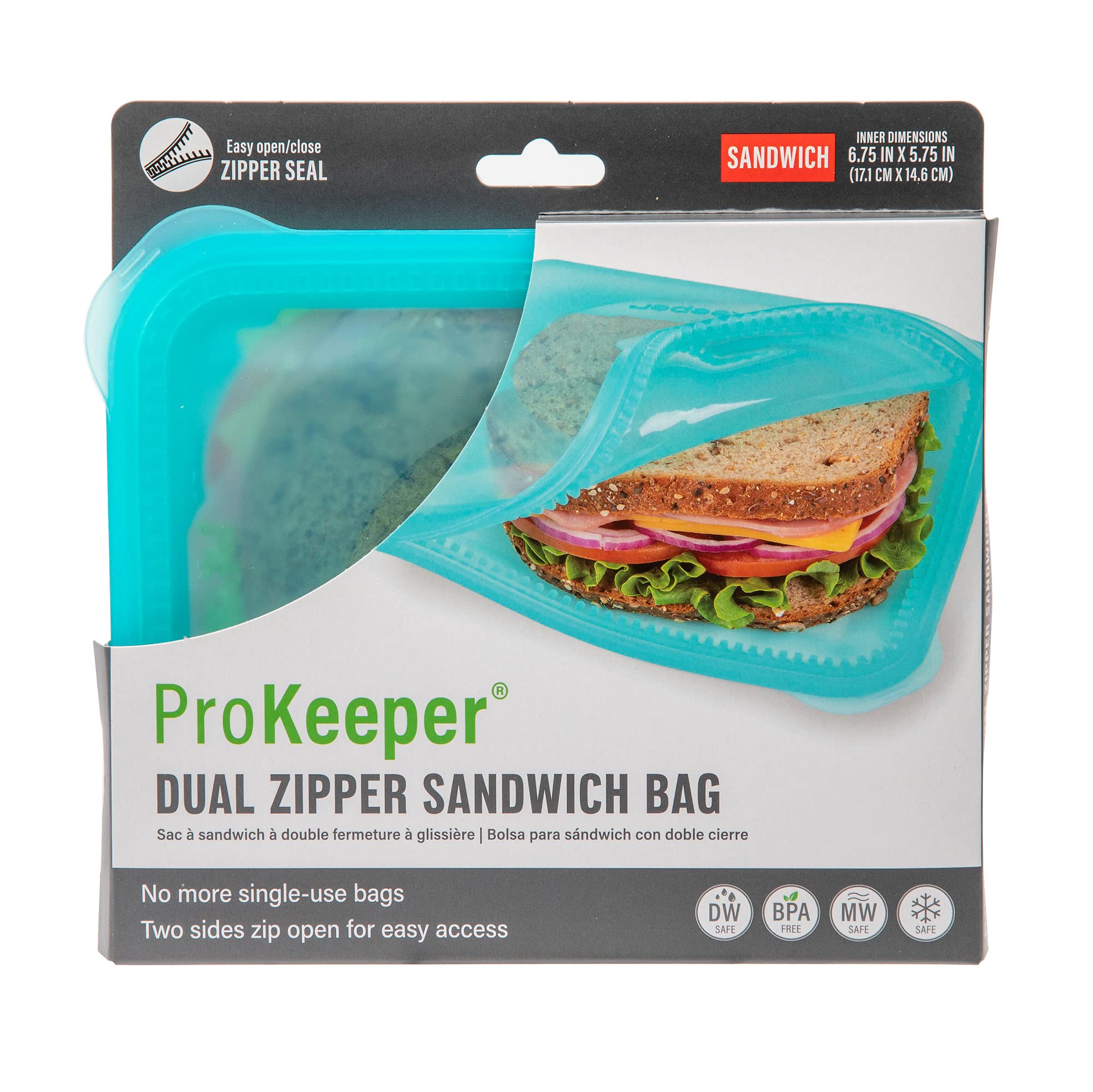 Prokeeper Dual-Zipper 100% Silicone Sandwich Bag, Teal