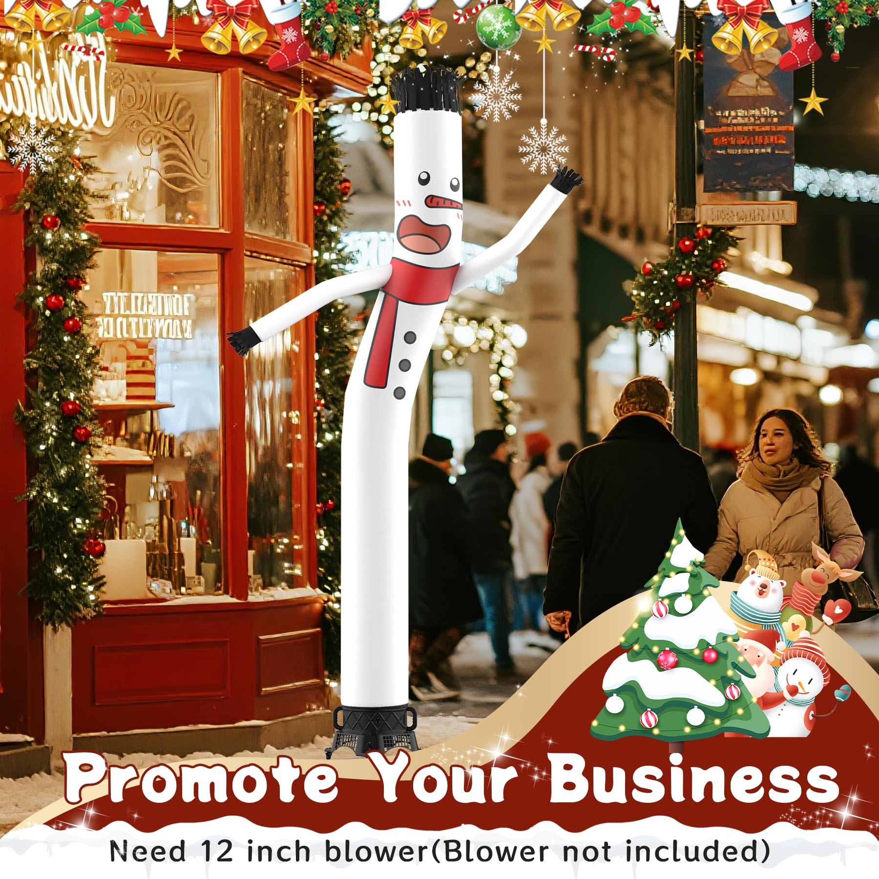 Inflatable Tube Man Replacement, 10 Feet Tall Sky Wacky Waving Inflatable Tube Guy 12 Inch for Activities and Party (Snowman)