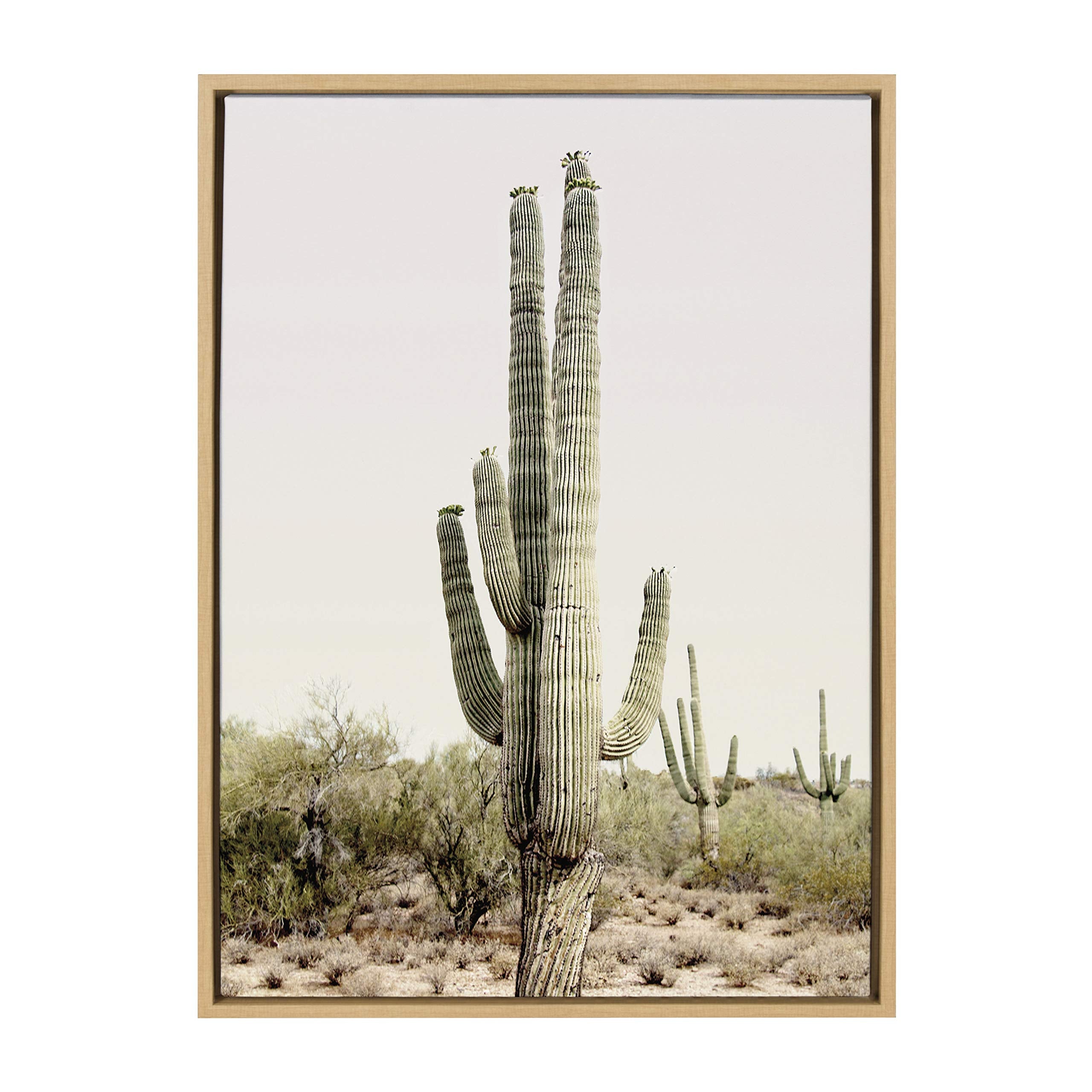 Kate And Laurel Sylvie Sunrise Cactus Framed Canvas Wall Art By Amy Peterson, 23X33 Natural, Peaceful Art For Wall