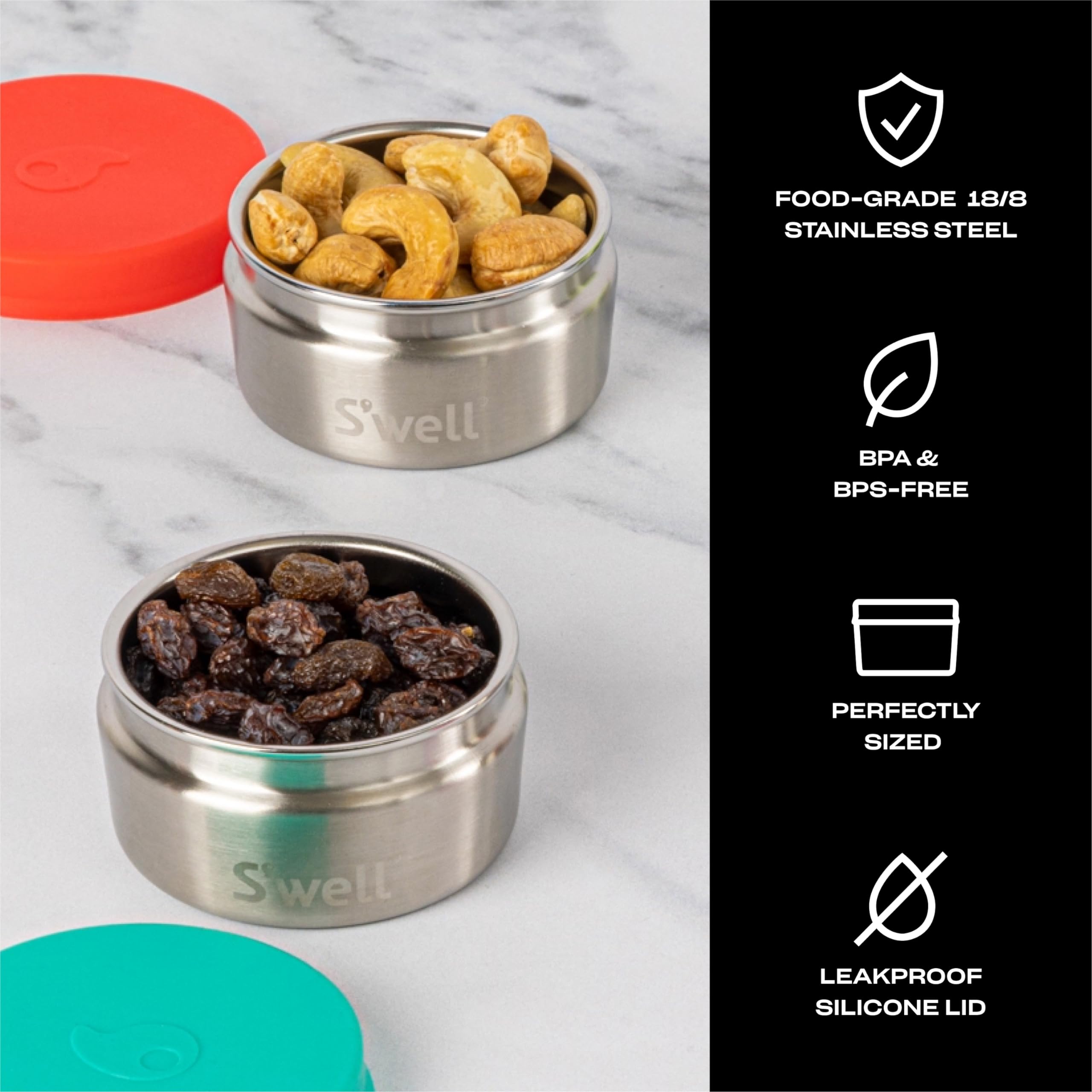 S'Well Stainless Steel Condiment Container Set Of Two, 2Oz, Tangerine/Turquoise, Single Walled Durable Construction, Leakproof S
