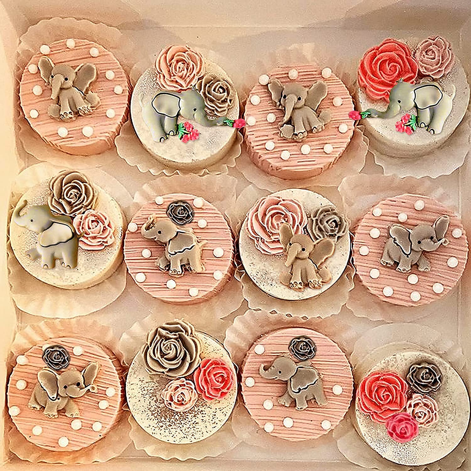 Cestony Cute Elephant Baby Rose Flower Silicone Molds For Diy Baby Shower Cake Chocolate Topper Decoration Pudding Ice Cream Jel