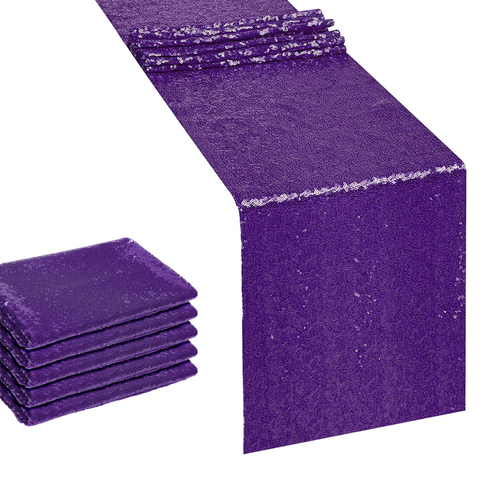 6Pcs 12X72 Inch Sequin Table Runner Purple Glitter Table Runner For Party, Wedding, Bridal Baby Shower, Event Decorations(6Pcs,