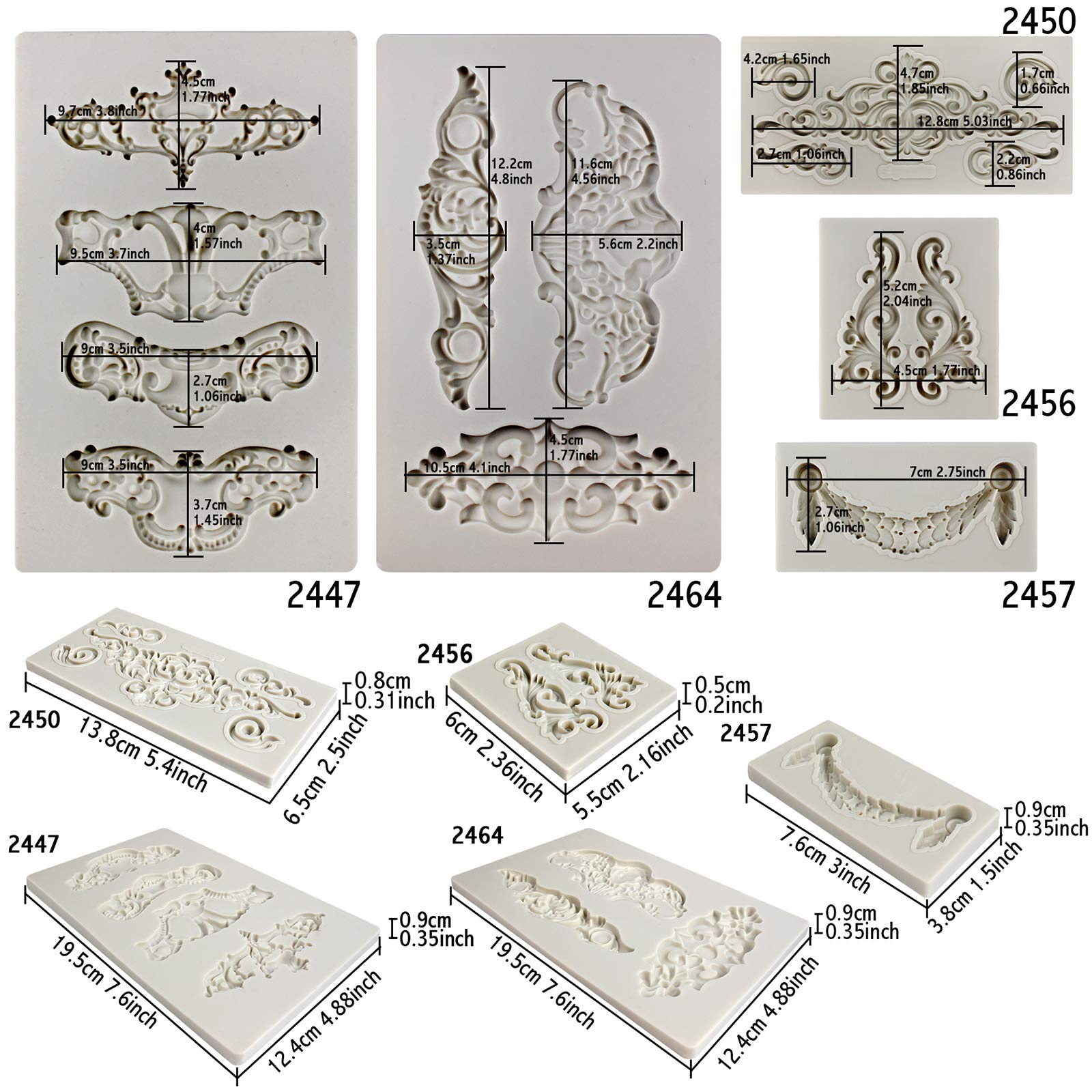 Crown Baroque Style Ornament Silicone Molds 5-Count Art Decor Filigree Scrollworks