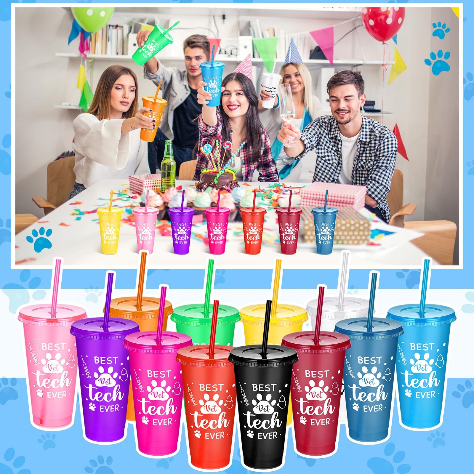 Skylety 24 Pcs Christmas Veterinary Appreciation Gifts Bulk Thanksgiving Vet Tech Cups for Technician Animal Doctor Team Assista