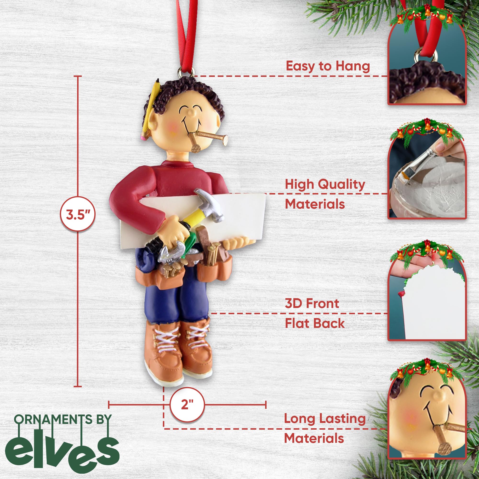 Personalized Carpenter Christmas Ornament 2025 - Mechanic Ornaments Handyman Toolbox Handyman Christmas Ornament Construction Wo