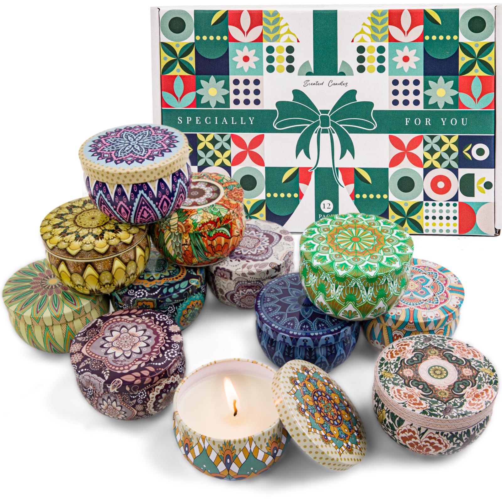 Scented Candles Gift Set, 12 Pack Candles for Home Scented, 21.12 oz Long Lasting Soy Wax Aromatherapy Candle Set with Gift Box,