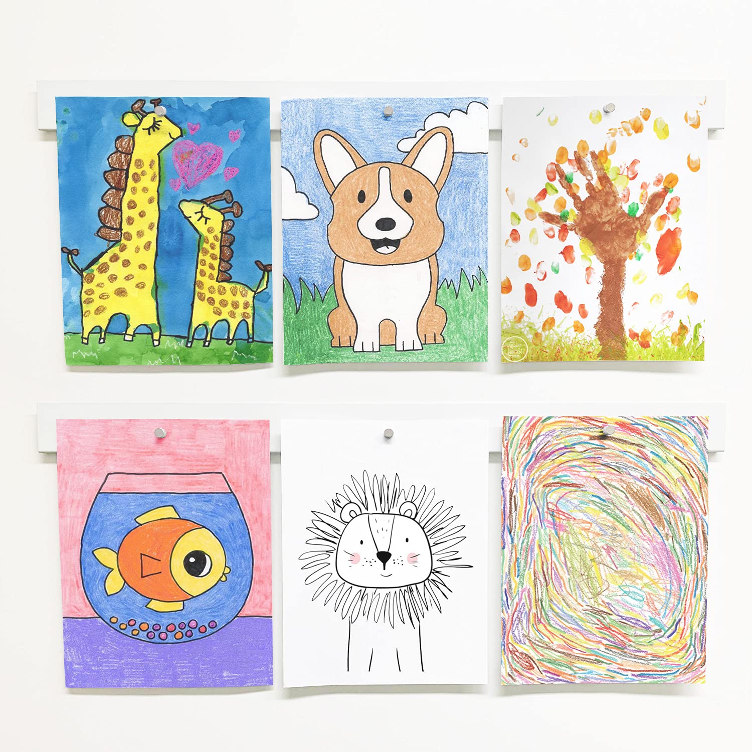 Picture Hanging System - Display Children Kids Artwork Frame - 28 Magnetic Bar (Set of 2) White