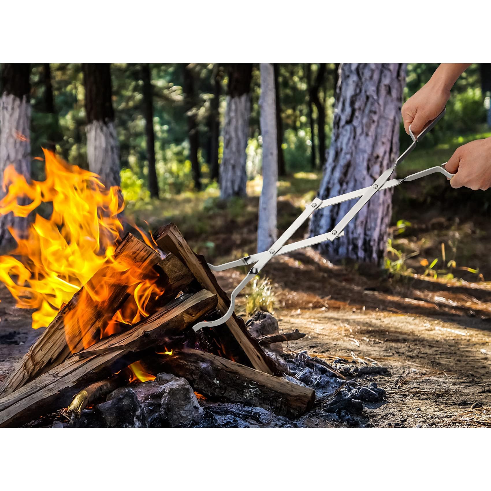 Stanbroil Stainless Steel Firewood Tongs, 26'' Outdoor Campfire Fireplace Tongs, Log Grabber