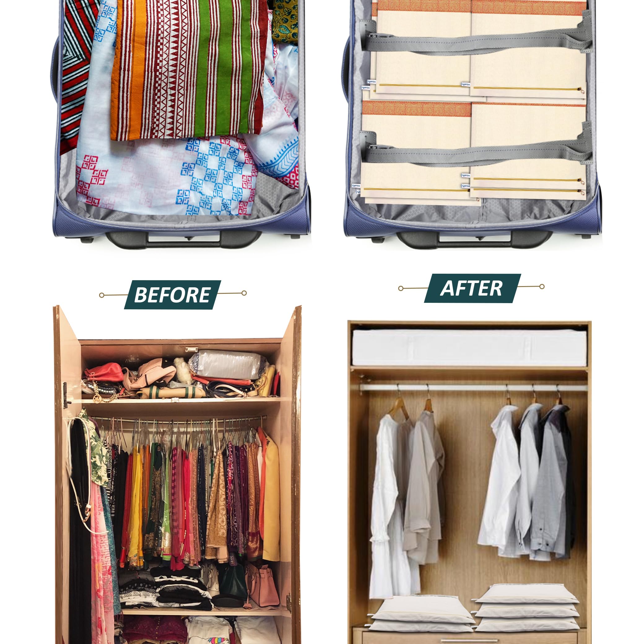 Housify Cotton Saree Cover with ZIP - 10 Cotton Big Size(16.514.5 Inches) Single Saree Storage Bags/Cover/Pouches for Packing Sa